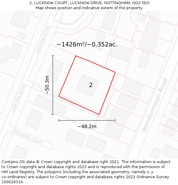 2, LUCKNOW COURT, LUCKNOW DRIVE, NOTTINGHAM, NG3 5EG: Plot and title map