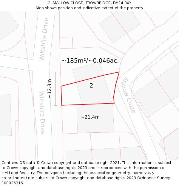 2, MALLOW CLOSE, TROWBRIDGE, BA14 0XY: Plot and title map