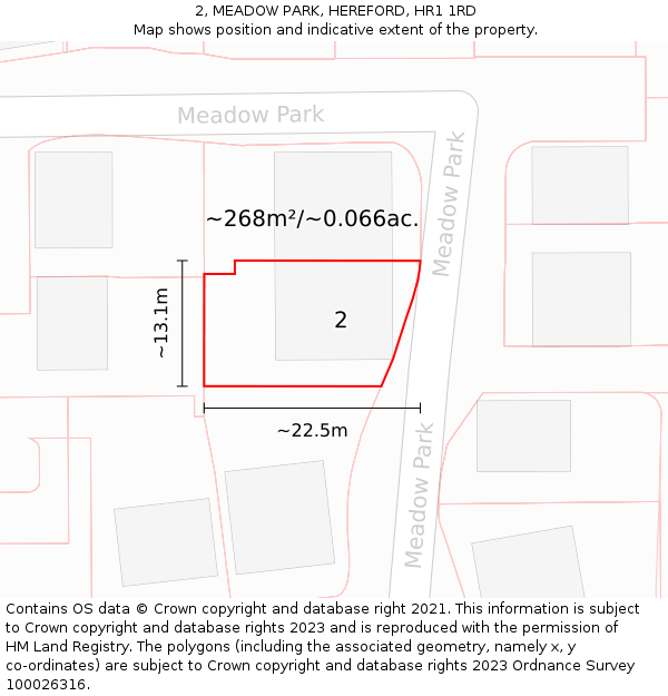 2, MEADOW PARK, HEREFORD, HR1 1RD: Plot and title map