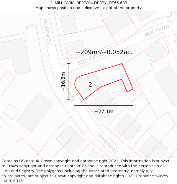 2, MILL FARM, REPTON, DERBY, DE65 6RR: Plot and title map
