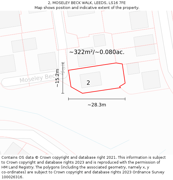 2, MOSELEY BECK WALK, LEEDS, LS16 7FE: Plot and title map
