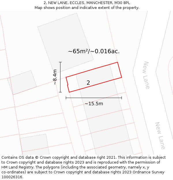 2, NEW LANE, ECCLES, MANCHESTER, M30 8PL: Plot and title map