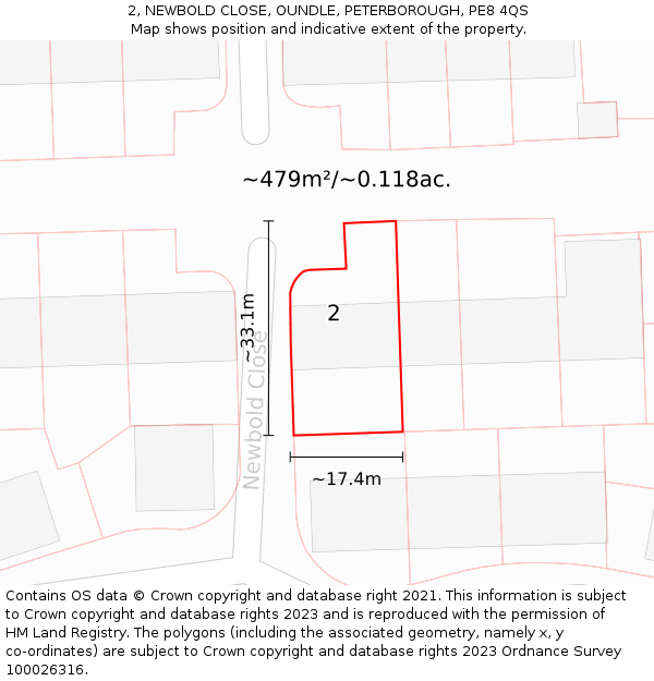 2, NEWBOLD CLOSE, OUNDLE, PETERBOROUGH, PE8 4QS: Plot and title map