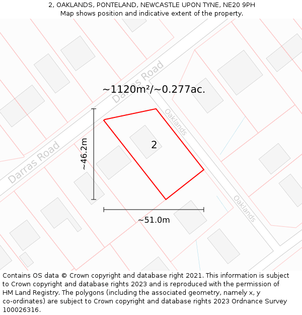 2, OAKLANDS, PONTELAND, NEWCASTLE UPON TYNE, NE20 9PH: Plot and title map