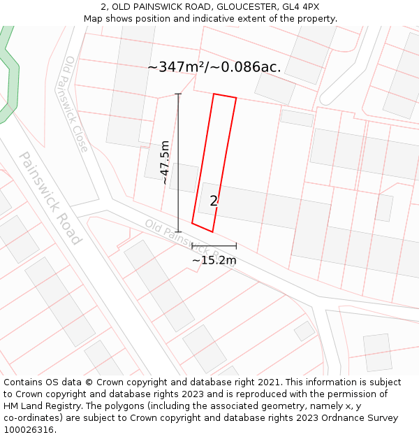 2, OLD PAINSWICK ROAD, GLOUCESTER, GL4 4PX: Plot and title map