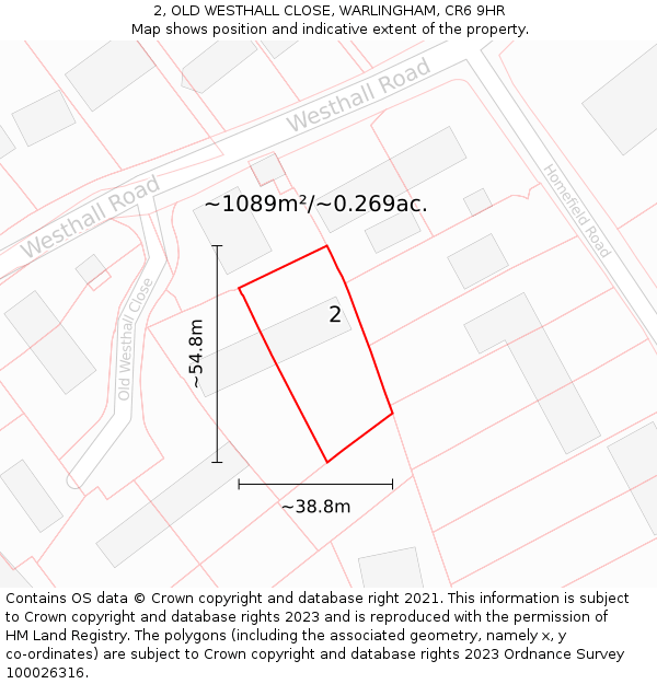2, OLD WESTHALL CLOSE, WARLINGHAM, CR6 9HR: Plot and title map