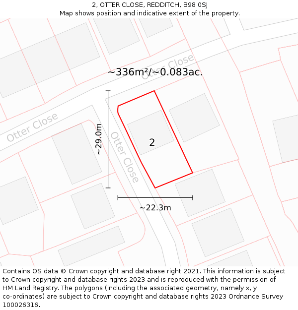 2, OTTER CLOSE, REDDITCH, B98 0SJ: Plot and title map