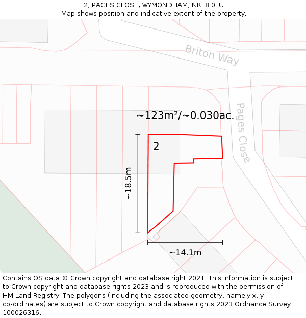 2, PAGES CLOSE, WYMONDHAM, NR18 0TU: Plot and title map