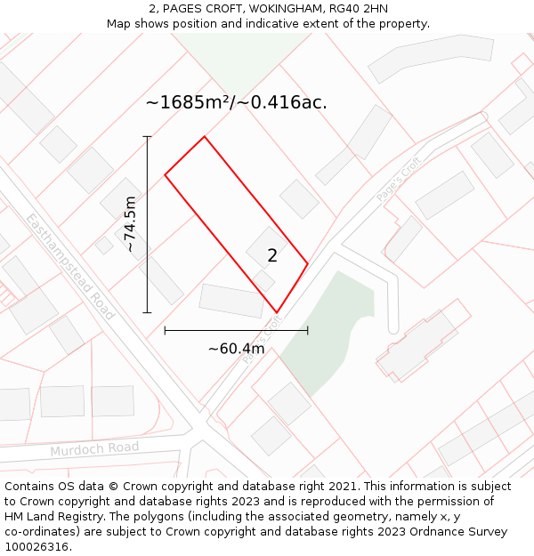 2, PAGES CROFT, WOKINGHAM, RG40 2HN: Plot and title map