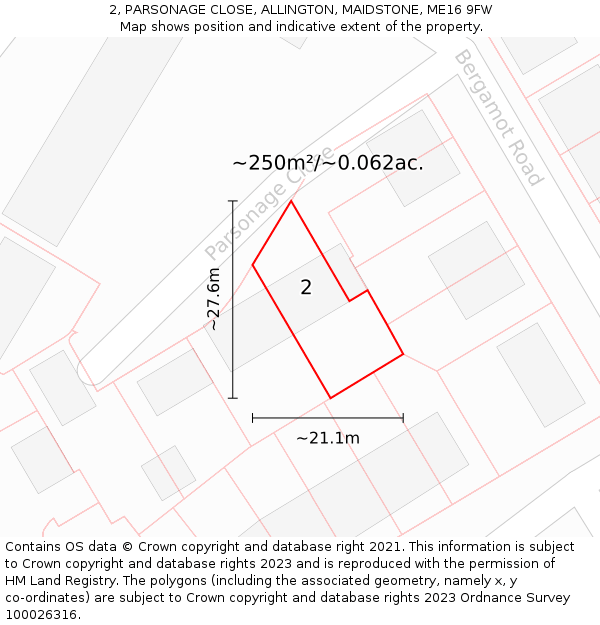 2, PARSONAGE CLOSE, ALLINGTON, MAIDSTONE, ME16 9FW: Plot and title map