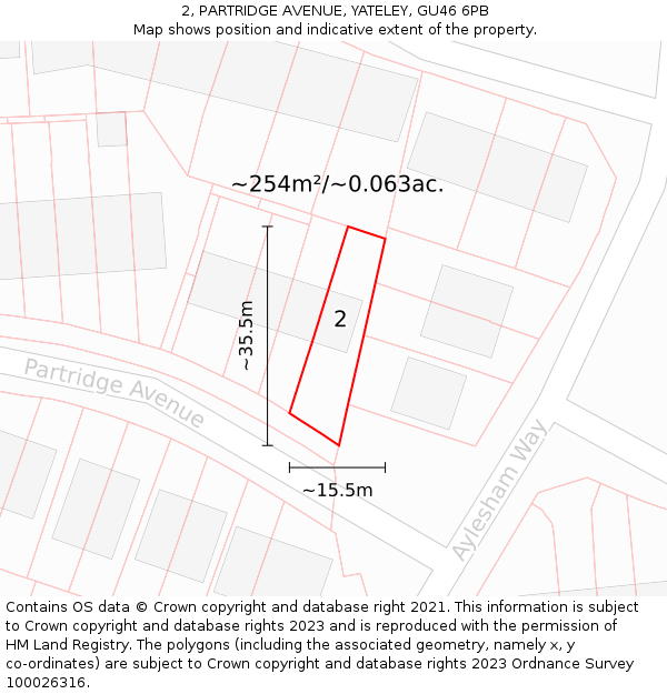 2, PARTRIDGE AVENUE, YATELEY, GU46 6PB: Plot and title map