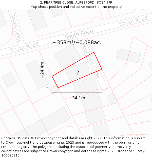 2, PEAR TREE CLOSE, ALRESFORD, SO24 9FR: Plot and title map