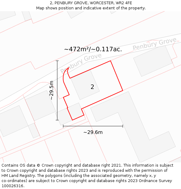 2, PENBURY GROVE, WORCESTER, WR2 4FE: Plot and title map