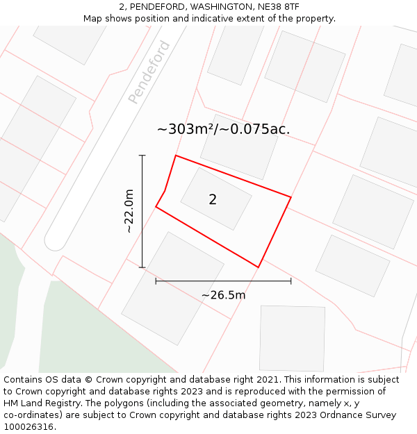 2, PENDEFORD, WASHINGTON, NE38 8TF: Plot and title map