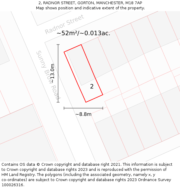 2, RADNOR STREET, GORTON, MANCHESTER, M18 7AP: Plot and title map