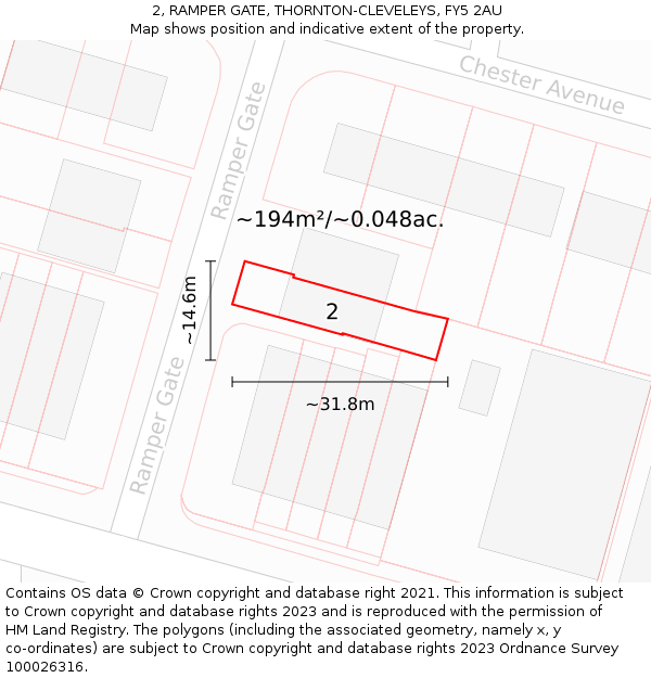 2, RAMPER GATE, THORNTON-CLEVELEYS, FY5 2AU: Plot and title map