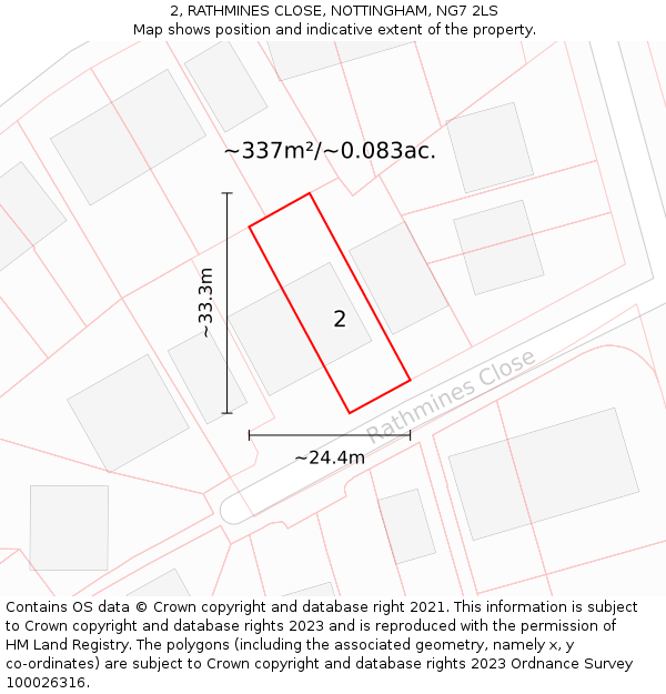 2, RATHMINES CLOSE, NOTTINGHAM, NG7 2LS: Plot and title map