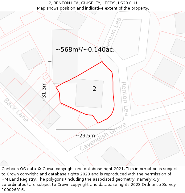 2, RENTON LEA, GUISELEY, LEEDS, LS20 8LU: Plot and title map