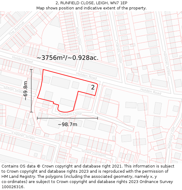 2, RUNFIELD CLOSE, LEIGH, WN7 1EP: Plot and title map