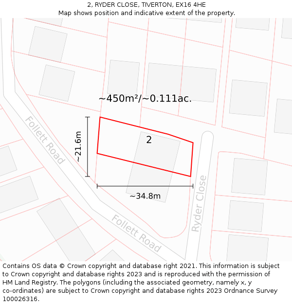 2, RYDER CLOSE, TIVERTON, EX16 4HE: Plot and title map