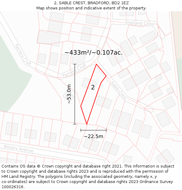 2, SABLE CREST, BRADFORD, BD2 1EZ: Plot and title map