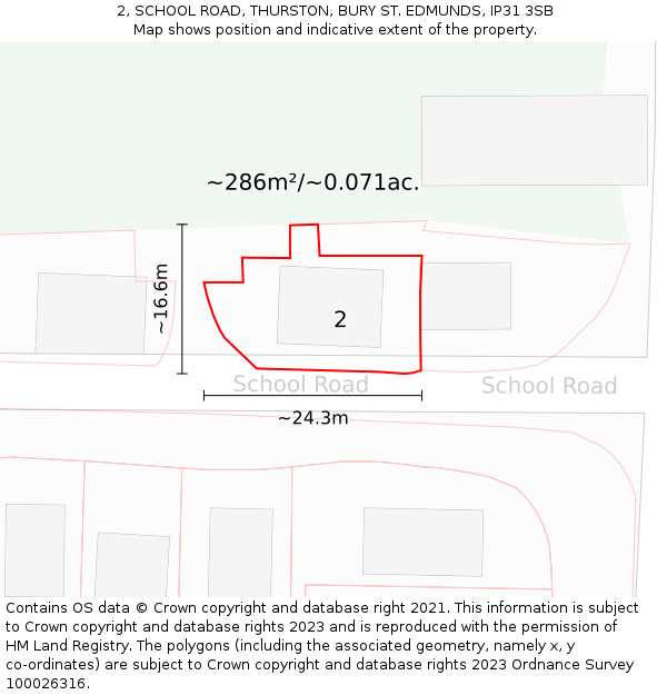 2, SCHOOL ROAD, THURSTON, BURY ST EDMUNDS, IP31 3SB: Plot and title map