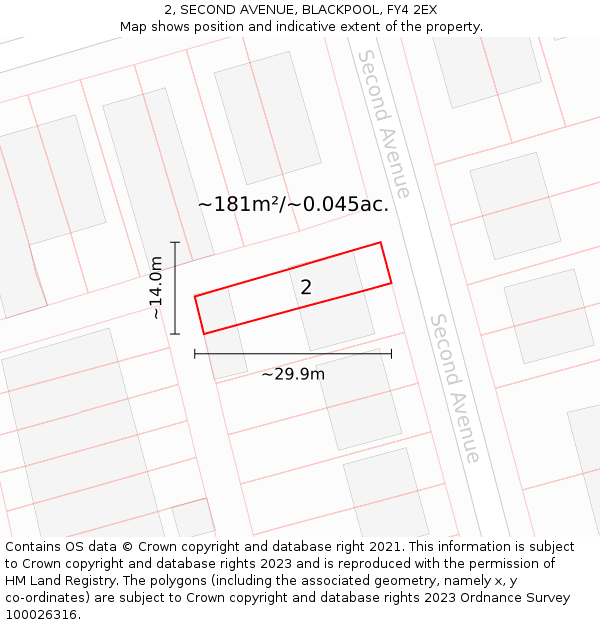 2, SECOND AVENUE, BLACKPOOL, FY4 2EX: Plot and title map