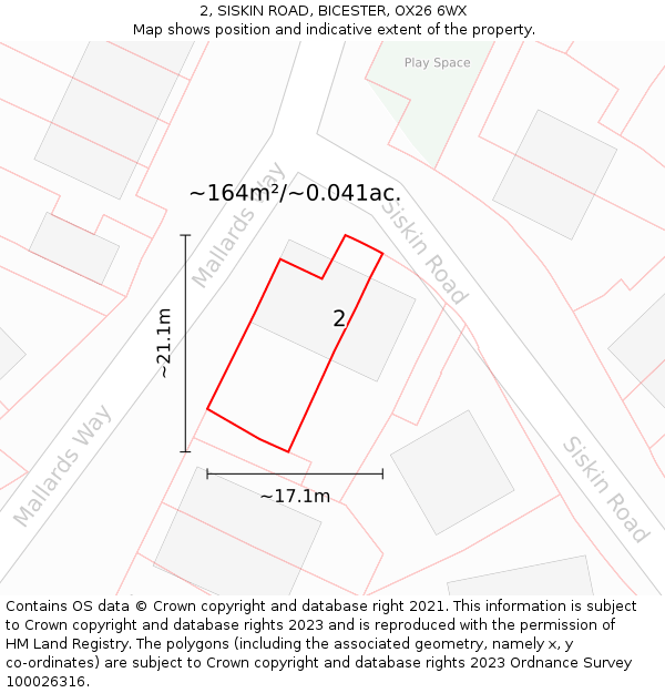 2, SISKIN ROAD, BICESTER, OX26 6WX: Plot and title map