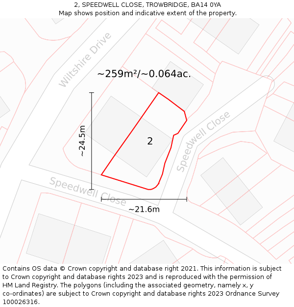 2, SPEEDWELL CLOSE, TROWBRIDGE, BA14 0YA: Plot and title map