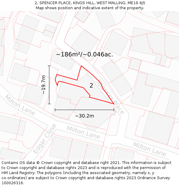 2, SPENCER PLACE, KINGS HILL, WEST MALLING, ME19 4JS: Plot and title map
