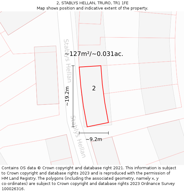 2, STABLYS HELLAN, TRURO, TR1 1FE: Plot and title map