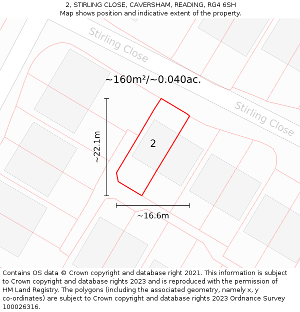 2, STIRLING CLOSE, CAVERSHAM, READING, RG4 6SH: Plot and title map
