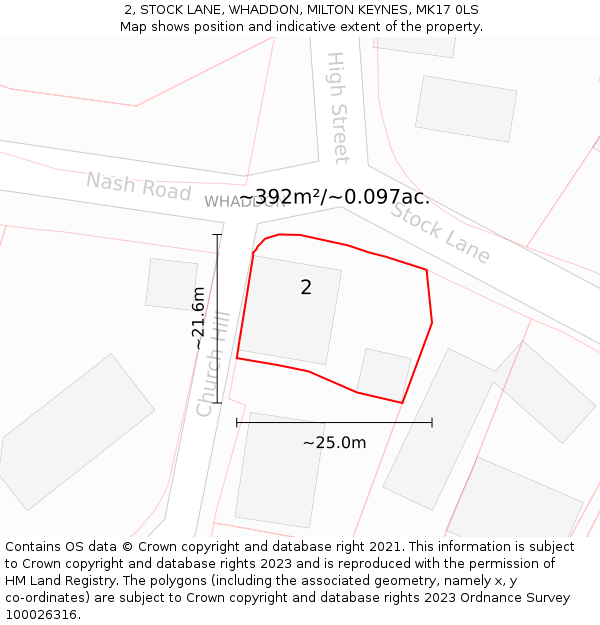 2, STOCK LANE, WHADDON, MILTON KEYNES, MK17 0LS: Plot and title map