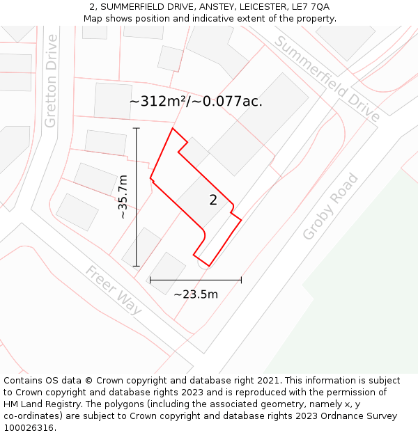 2, SUMMERFIELD DRIVE, ANSTEY, LEICESTER, LE7 7QA: Plot and title map