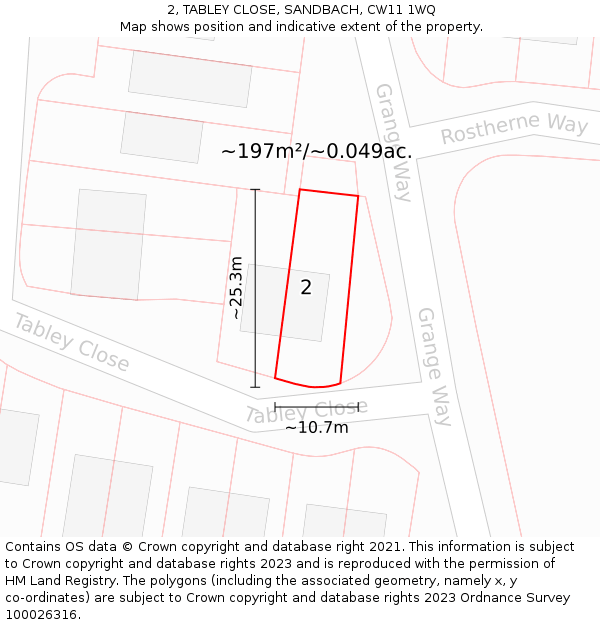 2, TABLEY CLOSE, SANDBACH, CW11 1WQ: Plot and title map