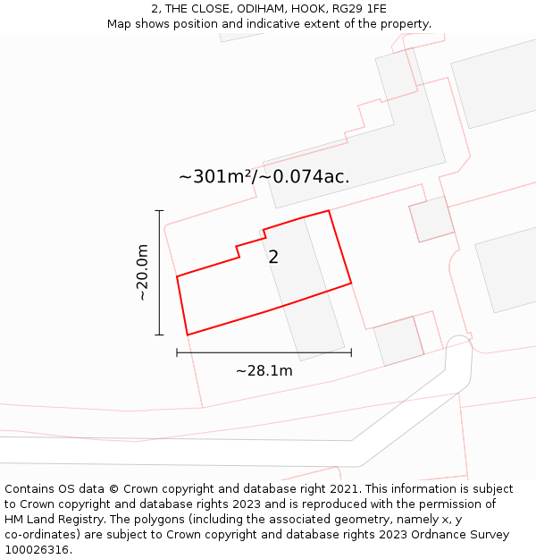 2, THE CLOSE, ODIHAM, HOOK, RG29 1FE: Plot and title map