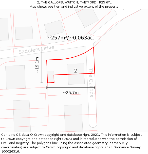 2, THE GALLOPS, WATTON, THETFORD, IP25 6YL: Plot and title map