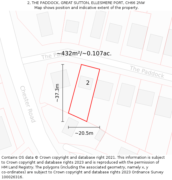 2, THE PADDOCK, GREAT SUTTON, ELLESMERE PORT, CH66 2NW: Plot and title map