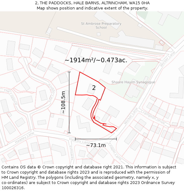 2, THE PADDOCKS, HALE BARNS, ALTRINCHAM, WA15 0HA: Plot and title map