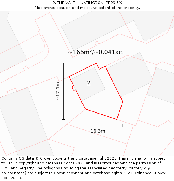 2, THE VALE, HUNTINGDON, PE29 6JX: Plot and title map