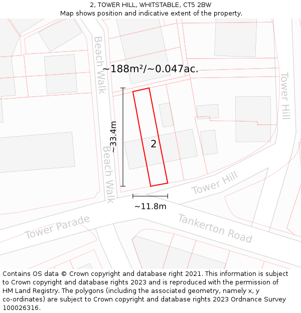 2, TOWER HILL, WHITSTABLE, CT5 2BW: Plot and title map