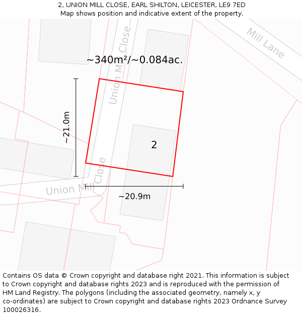2, UNION MILL CLOSE, EARL SHILTON, LEICESTER, LE9 7ED: Plot and title map