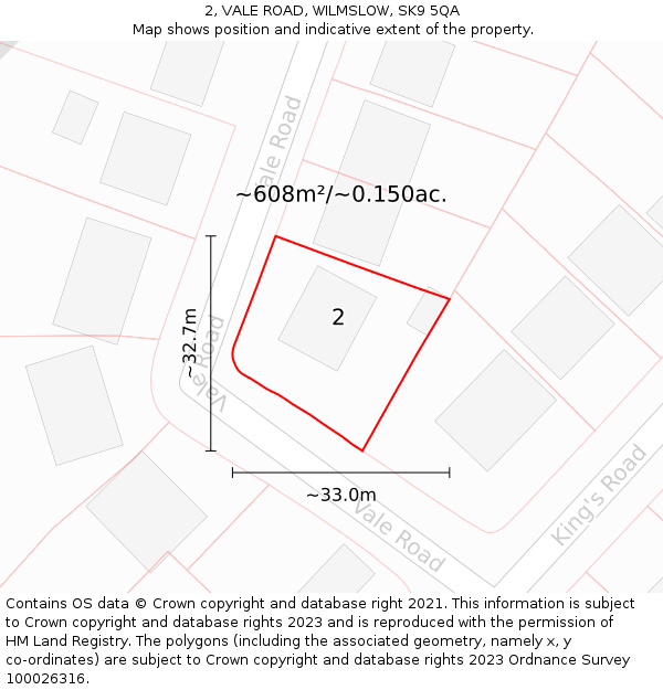 2, VALE ROAD, WILMSLOW, SK9 5QA: Plot and title map