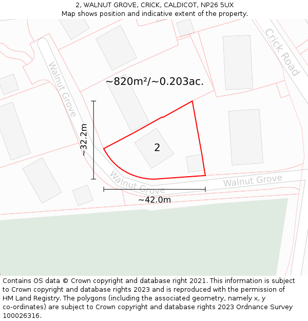 2, WALNUT GROVE, CRICK, CALDICOT, NP26 5UX: Plot and title map