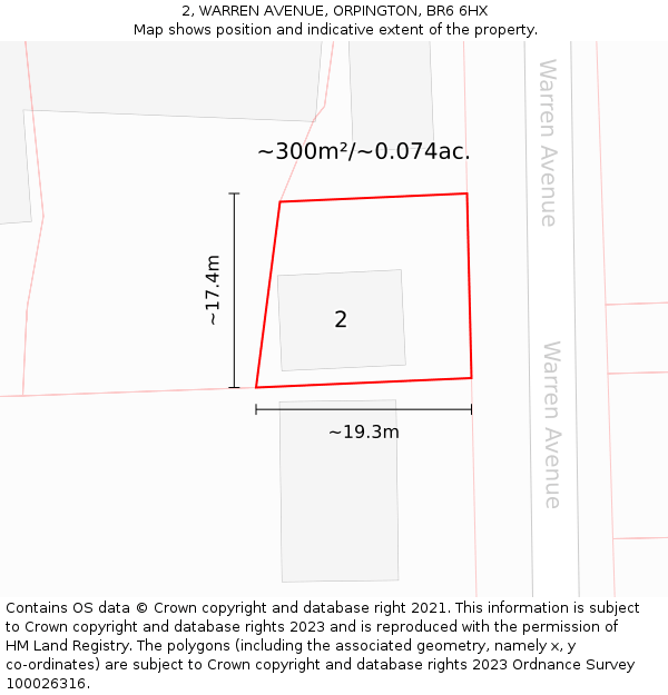 2, WARREN AVENUE, ORPINGTON, BR6 6HX: Plot and title map