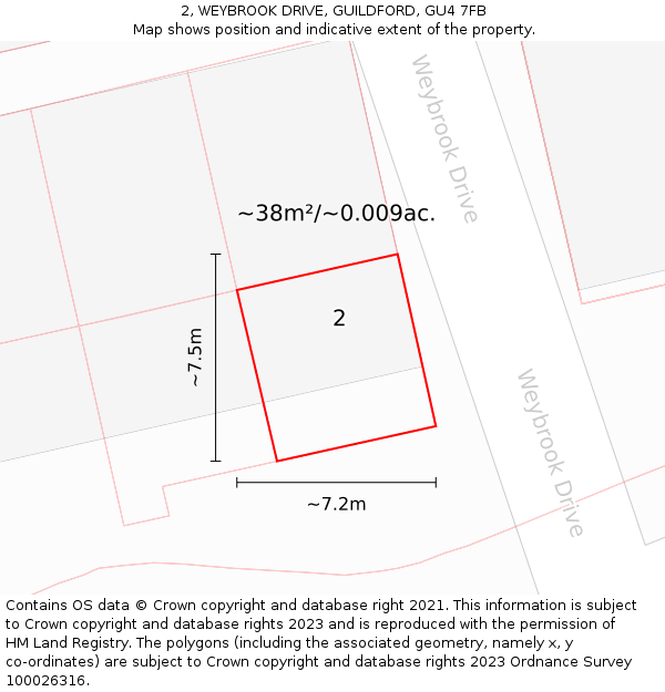 2, WEYBROOK DRIVE, GUILDFORD, GU4 7FB: Plot and title map