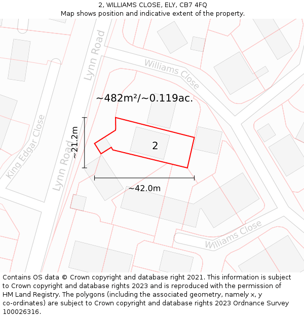 2, WILLIAMS CLOSE, ELY, CB7 4FQ: Plot and title map