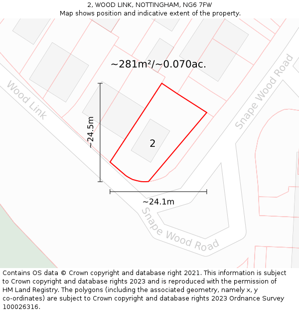 2, WOOD LINK, NOTTINGHAM, NG6 7FW: Plot and title map
