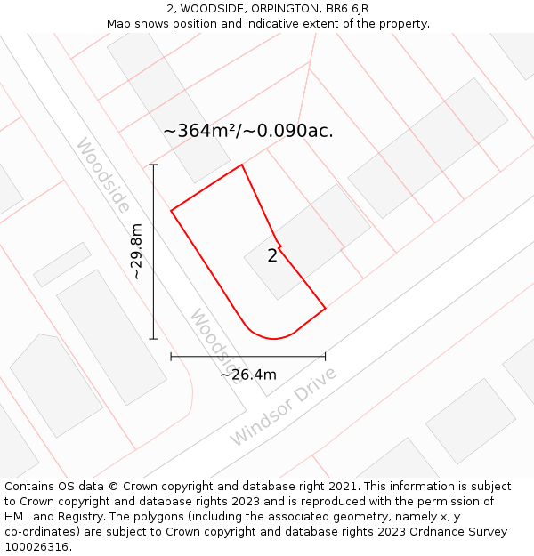 2, WOODSIDE, ORPINGTON, BR6 6JR: Plot and title map