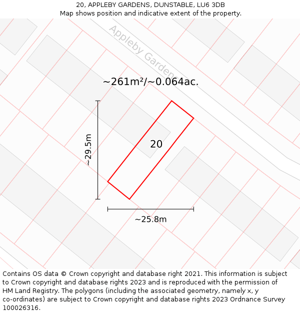 20, APPLEBY GARDENS, DUNSTABLE, LU6 3DB: Plot and title map